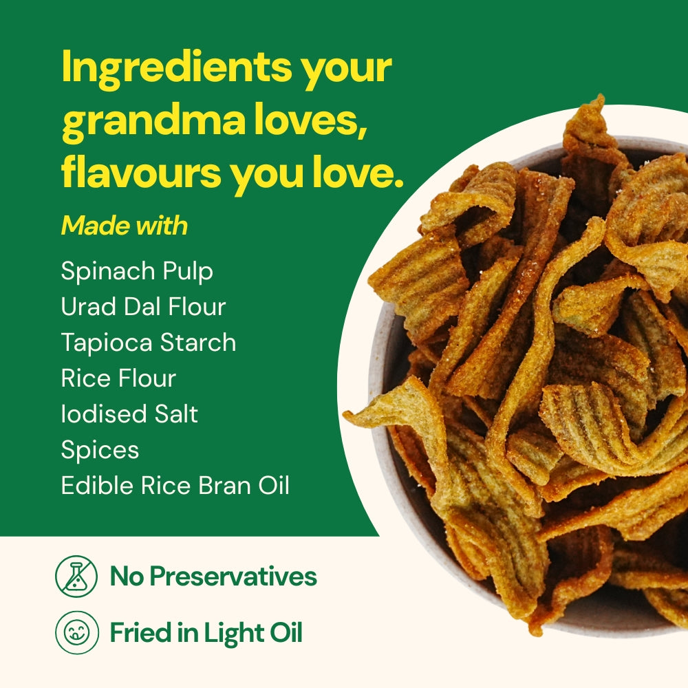 Palak Chips Masala – Crispy & Crunchy Spinach Chips (150 g)